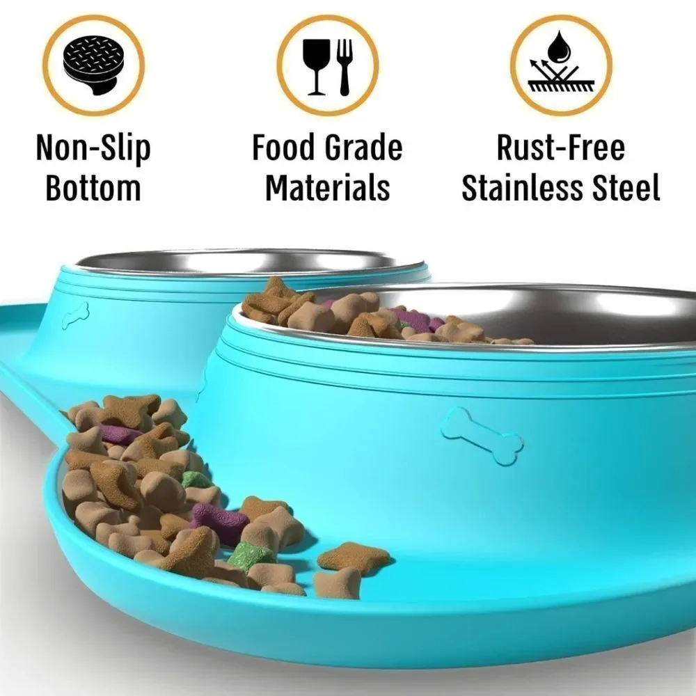 New Active Pets Dog Cat Bowl Set Stainless Steel No Spill Mess small silicone